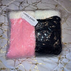 Pink and Dark Blue knit Socks with Fleece Lining